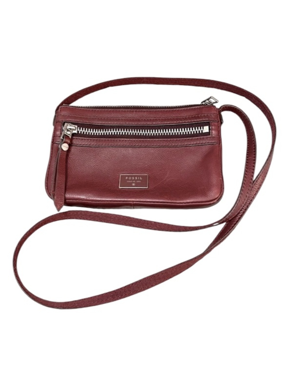 Fossil Pebbled Leather Womens Burgundy Merlot Red Small Crossbody Bag Purse